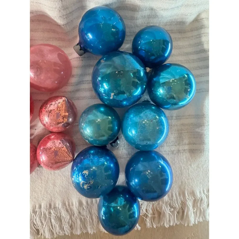 Vintage Shiny Brite Ornaments Lot of 30 Pink, Green & Blue Christmas Decor MCM